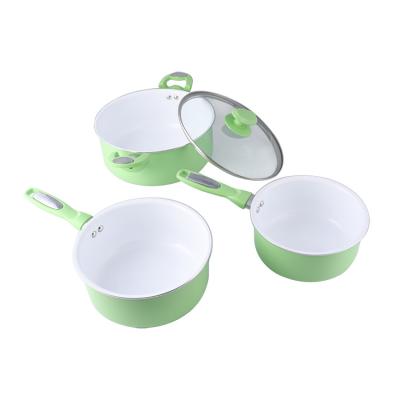 China Sustainable aluminum non-stick cookware set with green ceramic coating and soft touch handle for sale