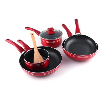 China Sustainable factory custom red aluminum ceramic stick cookware set induction non cooking pot for sale