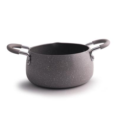 China Sustainable cheap custom round cooking aluminum skillet, non stick fry pot cookware with double handle pot for sale