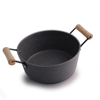 China Sustainable Non-Stick Coating Cooking Soup Pot Stock Ceramic Soup Pot With Wooden Handle for sale