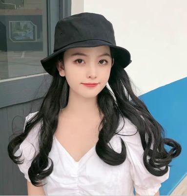 China New Hot Selling Deep Wave Sun Hat Wig With Water Ripple Large Curl Hair Water Wave Wig Woolen Wig Full Head Set Wholesale Fashion Ladies Girl 50-60cm for sale