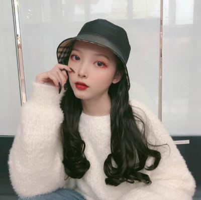 China New Hot Selling Deep Wave Sun Hat Wig With Water Ripple Big Curl Hair Water Wave Wig Woolen Wig Full Head Set Wholesale Fashion Ladies Girl 45cm for sale