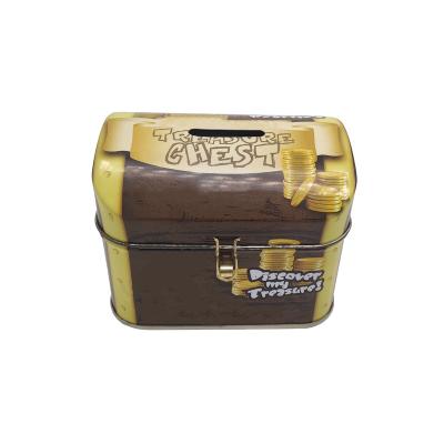 China Recycled Popular Metal Tin Can Irregular Materials Novelty Coin Bank Money Saving With Lock And Key for sale