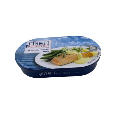 China Small Food Industries Tin Cans Recipe Box For Food Ellipse Shaped To Fish Tin Cans for sale