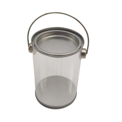 China Handheld Clear Plastic Portable PET Tin Bucket Eco-friendly Tin Box Packaging Customized for sale