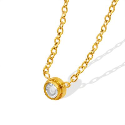 China Amazon Hotsale TRENDY Zircon Round Oval Link Chain Pendant Necklace 18K Gold Plated Stainless Steel Geometric Classic Pendant Necklace for sale