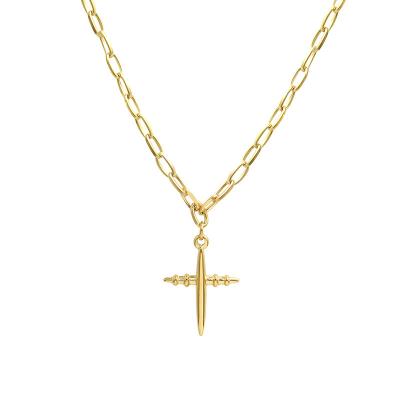 China French Retro Hiphop No Fade Stainless Steel Necklace Jewelry 18K Real Gold Plated Cross Clip Chain Pendant Necklace for sale