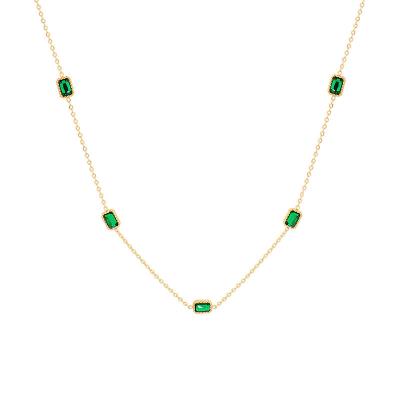 China Fashionable Temperament Luxury Jewelry Square Natural Emerald Zircon Stainless Steel Plated 18K Gold Clavicle Necklace For Women for sale