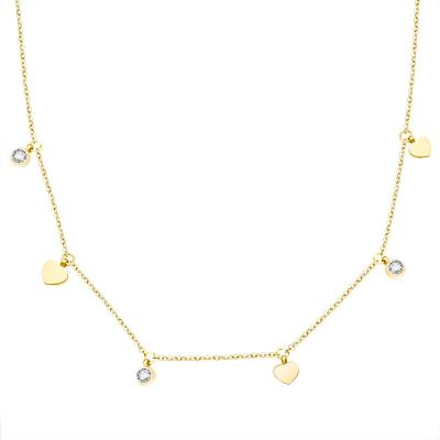 China Wholesale CLASSIC Diamond Stone Charm Heart Pendant Choker Necklace 18K Gold Plated Titanium Steel Jewelry Necklace for sale