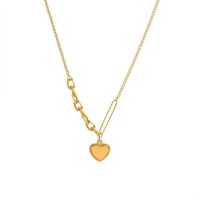 China Fashion Top Selling Stainless Steel Link Chain Necklace Jewelry Real Ebay Gold Plated Heart Pendant Splice Chain Necklace For Girls for sale