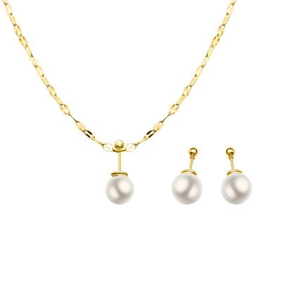 China Wholesale 18K Gold TRENDY Plastic Pearl Water Wave Chain Necklace Dangle Earrings For Women for sale