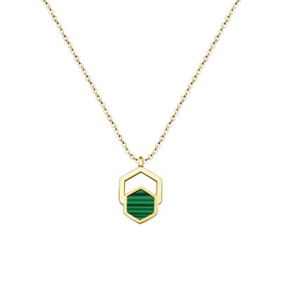 China FASHIONABLE Stainless Steel Jewelry High Quality Single Polygon Stacked Malachite Stone Stud Earrings Pendant Necklace Set for sale