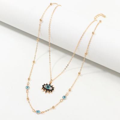 China Wholesale TRENDY Double Layers Clavicle Chain Neck Jewelry Accessories Shape Rose Gold Plated Evil Eyes Charm Necklace for sale