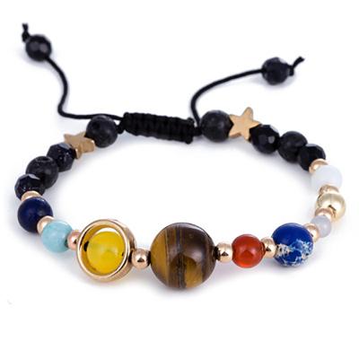 China Hotsale TRENDY Natural Energy Stone Beads Adjustable Bracelets Solar System Universe Galaxy Eight Planets Star String Bracelet Jewelry for sale