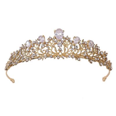 China Korean Crown Bridal Flower Zircon Headwear Alloy Rhinestone Hair Circle Wedding Accessories Headpiece Gold CZ Tiaras Crowns for sale