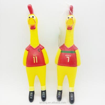 China Play Toy Yiwu factory safe plastic yellow screaming chicken shrilling toys with number clothes for sale