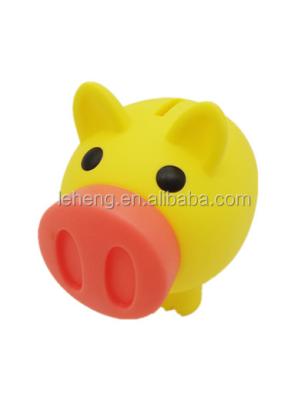 China With a sweet and voice cheap plastic yellow pig with color sweet and voice nose piggy bank for sale