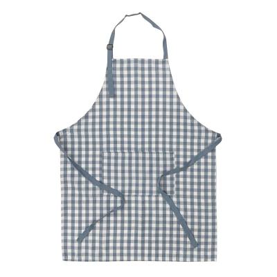 China Cotton Check Apron Adjustable French Blue Plaid Cleaning Apron With Pocket for sale