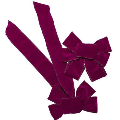 China Christmas Home Outdoor Decorations Winter Christmas Tree Sale Factory Festival Decoration Purple Velvet Bowknot for sale