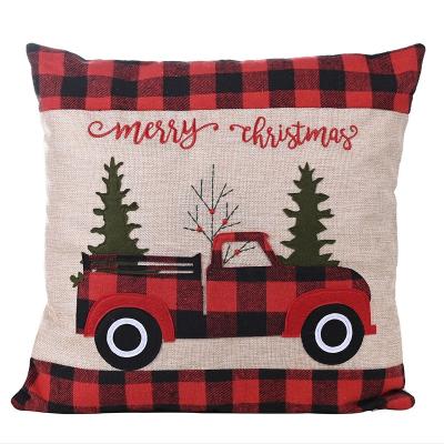 China Truck Home Series Christmas Embroidery Black Buffalo Red Check Cushion Cover for sale