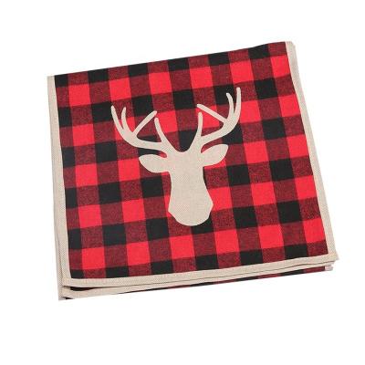 China New Design Modern 100% Polyester Reindeer Plaid Table Runner Christmas Table Decoration for sale