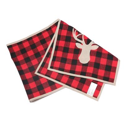 China Red And Black Christmas Custom Christmas Table Runner Modern Reindeer Plaid Table Runner for sale