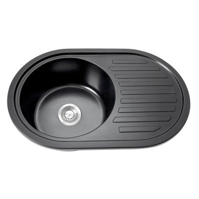 China Without Faucet Round Single Small Black Quartz Sink For Kitchen In Pakistan for sale