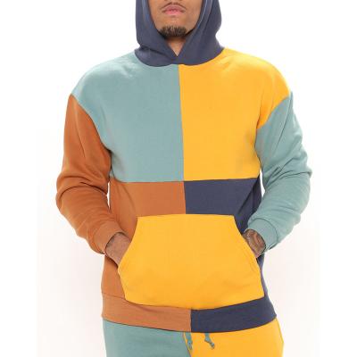 China Wholesale Mens Sweatshirt Colorblock Lattice Oversized Hoodie And Pants Hip Hop Breathable Personality Set Men for sale