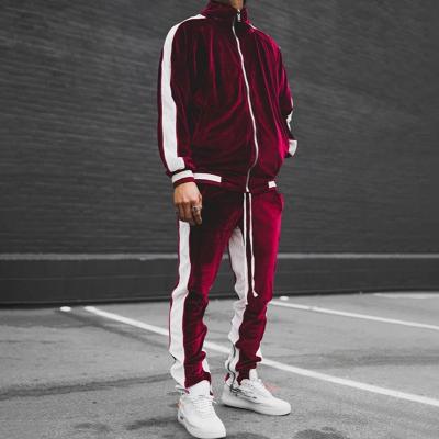 China Winter Waterproof Men Thickened Stripe Velvet Slim Fit Side Suit Long Sleeves Single Velvet Hoodie Sweatshirt And Jogging Suits for sale