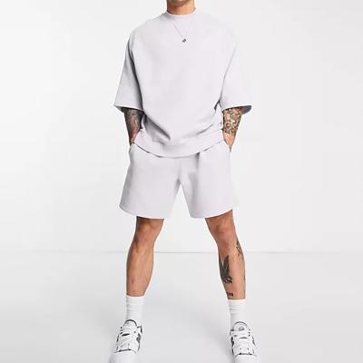 China Breathable Wholesale Men Set White Cotton Oversized Tank Top T-Shirt Shorts Loose Elastic Drawstring Waist Shorts for sale