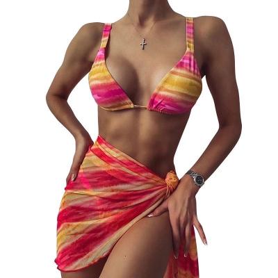 China 2021 New Arrivals Bohemian Summer Halter Leopard Print Breathable Sexy Halter Neck Pattern 3 Piece Women Swimwear Bikini Set for sale