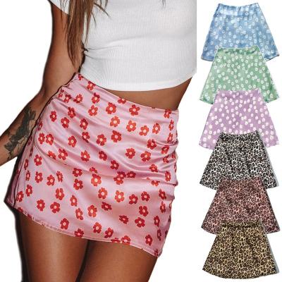 China 2022 Hot Sexy Women Breathable New Arrival High Waist Printing Satin Leopard Spot Mini Skirt With Visible Zipper for sale