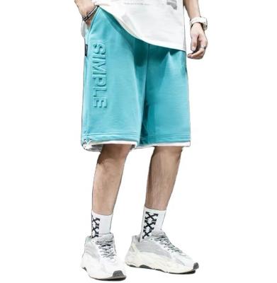 China Breathable 2021 New Stulish Summer High Street Men Knee Length Cotton Shorts Custom Logo Cargo Hip Hop Emboss Shorts for sale