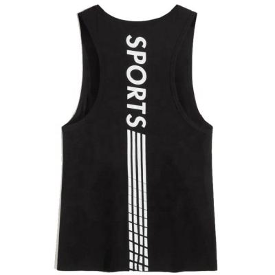 China Logo Men Gym Fitness Sports Custom Anti Shrink Striped Letter Graphic Tank Top for sale