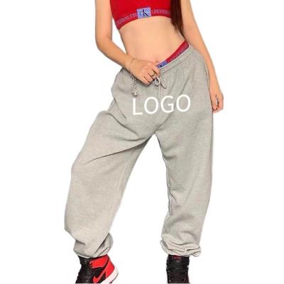 China Custom Graphic Printing Drawstring Cotton Breathable Elastic Waist Pants Hip Hop Gray Sweatpants Women Joggers Loose With Pockets for sale