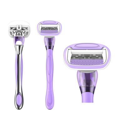 China Cheap high quality four blade women shaving razor with four blades metal handle system razor for sale