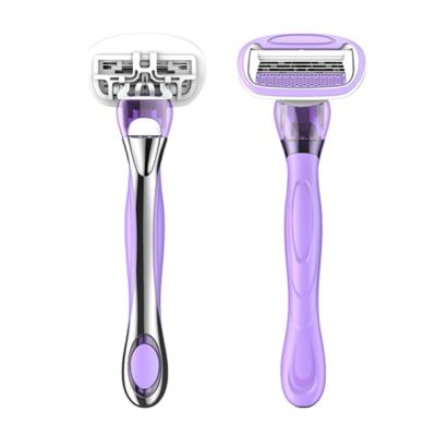 China Hot Selling High Quality Female Four Blades Shaving Razor With Four Blades Metal Handle System Razor for sale