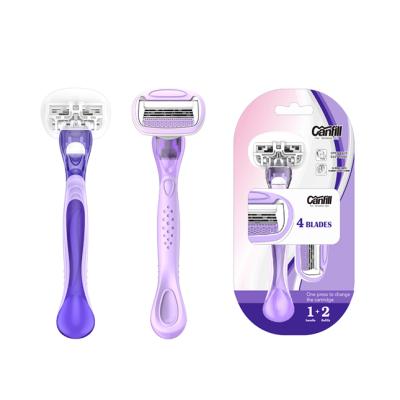 China Four Blades Female Shaving Razor Fully Surrounded Lubricate Strip With Four Blades System Top Quality Razor for sale