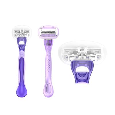 China Four Blade Female Shaving Razor Fully Surrounded Lubricate Strip With Four Blade System Razor for sale