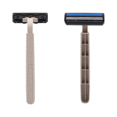 China Eco-friendly Twin Handle 2 Blade Blades Wheat Straw Disposable Razor for sale