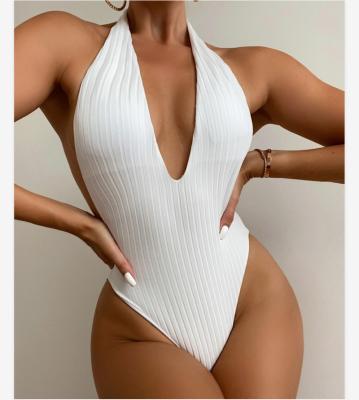 China Women Swimwear 2022 Anti-UV Sexy V-Neck Monokini High Cut One Piece Swimsuit for sale