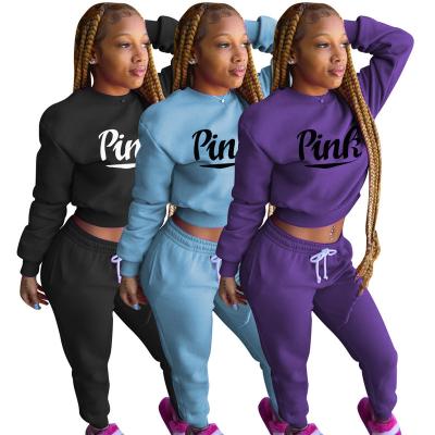 China 2022 QUICK DRY Pink Letter Printing Sweatsuit Tracksuit Women Spring Autumn Two Piece Set Winter Clothes Sweatsuit Pants Fitness Equipment for sale