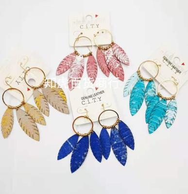 China Fashion Wholesale Autumn And Winter Leaf Leather Pigskin Environmental Protection Earrings for sale