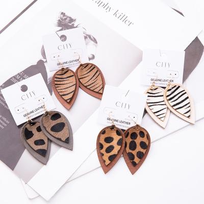 China 2022 Fashion New Arrivals Designer Simple Vintage Genuine Leather Factory Monstera Leaf Succulent Earrings for sale