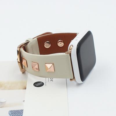 China New Design Easy Lash Leather Studded Rivets Fasten Bands For iWatch Series 4 3 2 1 40mm 44mm for sale