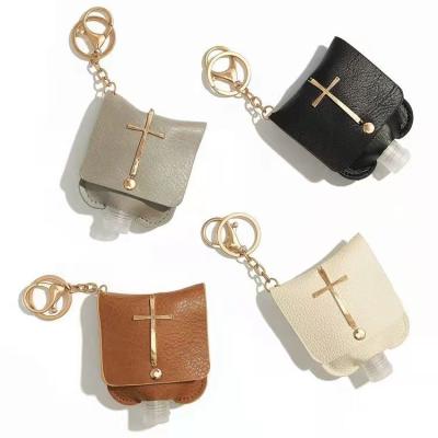 China New Fashion Easy Pendant Cross Key Chain Mini Pocket Bag For Sanitizer Leather Custom Bottle for sale