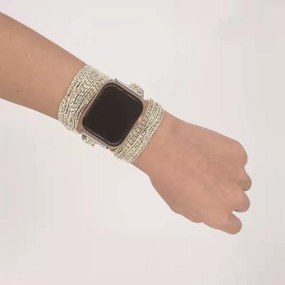 China Easy Luxury Ladies Copper Beaded Jewelry Wrist Strap Smartwatch Strap For Apple Watch 6 Band for sale