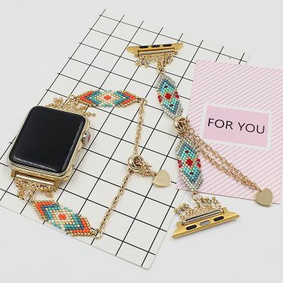 China New Fashion Beads Loop Band Colorful Hand Knitting Wristband Stretchable Watchband String For Apple Watch i for sale