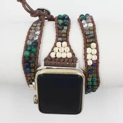 China Easy Luxury Pearl Watch Bands Bracelet Elastic Stone Braided Strap For Apple Apple for sale