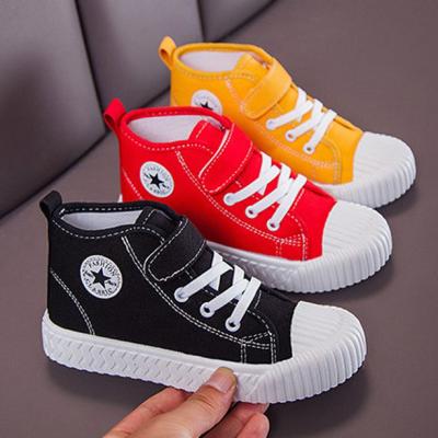 China Wholesale High Quality Anti-odor Kids Canvas Shoes Solid Color Kids Casual Soft Rubber Top High Top Shoes for sale